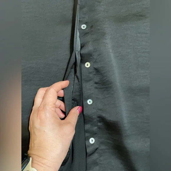 Zara Satin Black Button Down Shirt Womens Size L - Picture 4 of 10